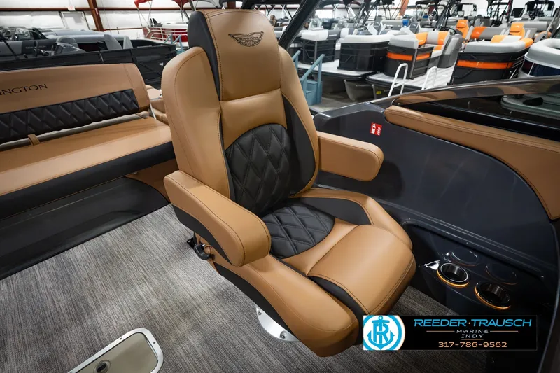 Slide: The Image of Luxurious seating in 2027 Bennington 23 RSWBA boat, featuring premium leather and modern design. - 32