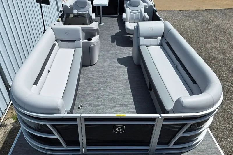 Slide: The Image of 2024 Godfrey Sweetwater 2286 SBC pontoon boat with spacious seating and modern design. - 2