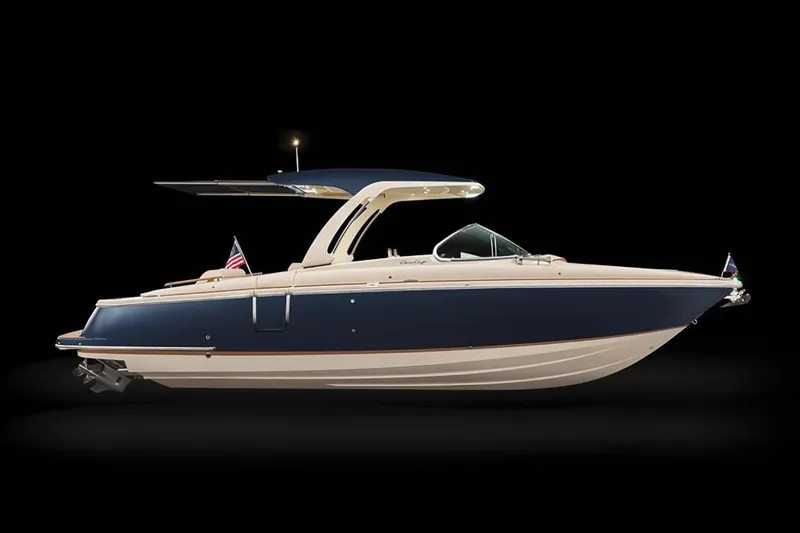 Slide: The Image of 2023 Chris-Craft Launch 31 GT: Sleek design, blue and white finish, luxurious features, perfect for leisure cruising. - 16