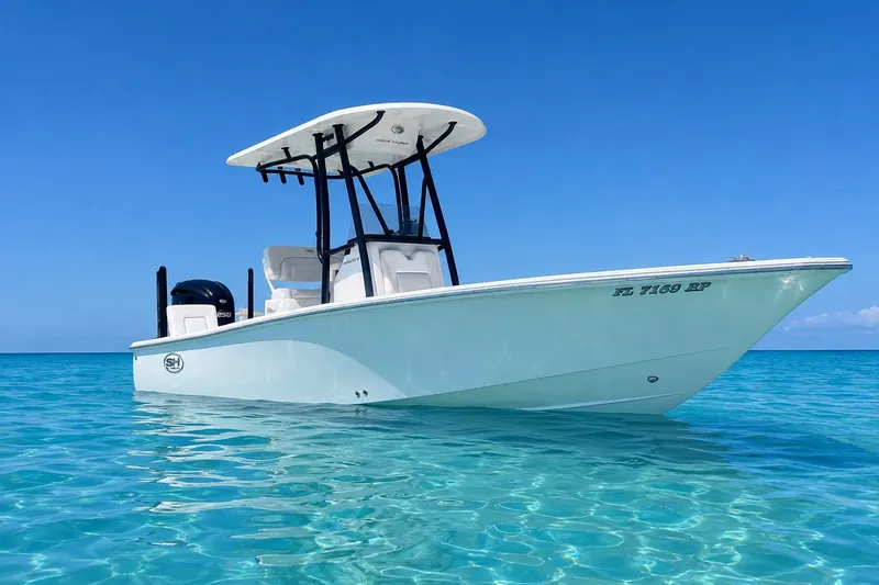 The Image of 2017 Sea Hunt RZR 24 boat floating on clear blue water under a sunny sky. - 1