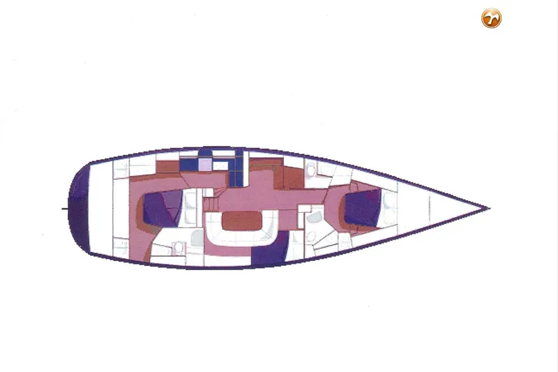 Slide: The Image of Floor plan of a 1999 Farr Pilothouse 50 yacht, showcasing interior layout and design. - 33