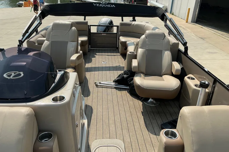 Slide: The Image of Luxurious 2022 Veranda Relax VR22RC pontoon boat with spacious seating and elegant design. - 13