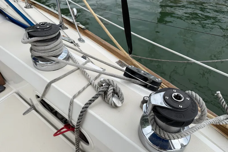 Slide: The Image of Deck of 1990 Sabre 34 MK II sailboat with winches and ropes. - 21