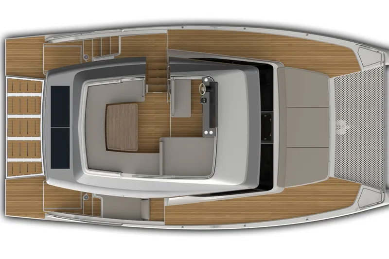 Slide: The Image of Top view of 2026 Aventura 37 Explorer FLY Trawler with wooden deck design. - 38