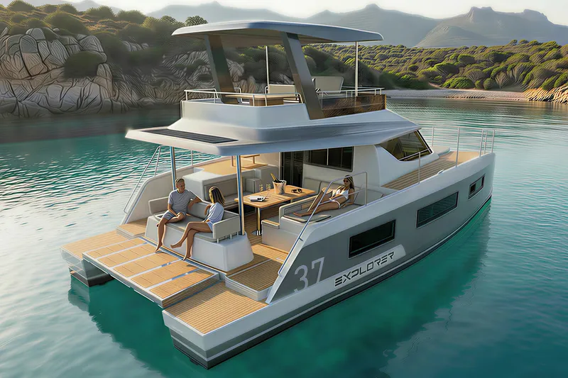 The Image of Aventura 37 Explorer FLY Trawler 2026 cruising in serene waters, showcasing luxury and relaxation. - 0