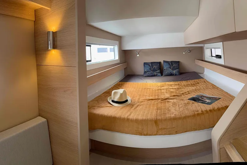 Slide: The Image of Cozy cabin interior of 2026 Aventura 37 Explorer Trawler with stylish decor and natural lighting. - 19