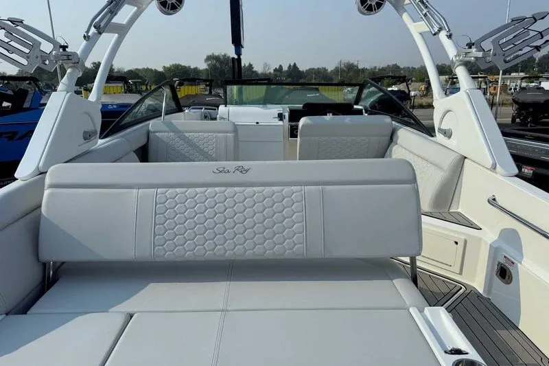 Slide: The Image of Interior view of 2022 Sea Ray SDX 250 boat with luxurious seating. - 2