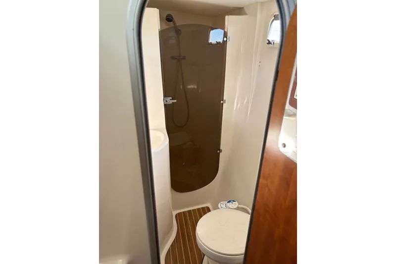 Slide: The Image of Bathroom interior of 2003 PDQ 34 Power Catamaran with shower and toilet. - 50