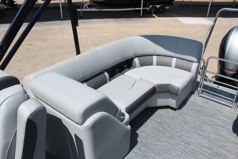 Slide: The Image of 2023 Bennington 23 LSR pontoon boat with luxurious gray seating and modern design. - 11