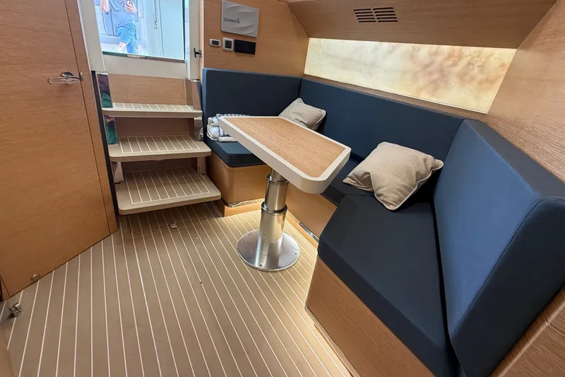 Slide: The Image of Luxurious interior of 2021 Scout 530 LXF yacht with seating and table. - 32