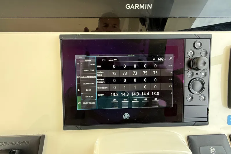 Slide: The Image of Garmin display on 2021 Scout 530 LXF showing engine metrics and battery levels. - 27