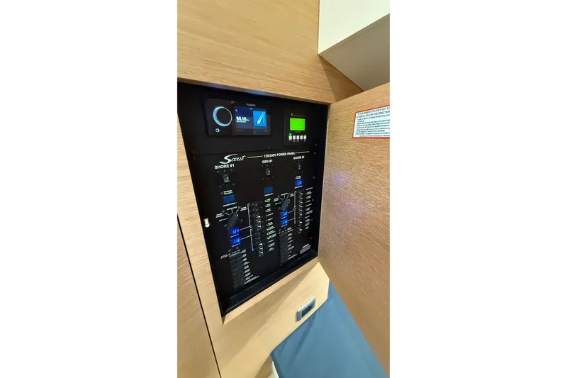 Slide: The Image of Control panel of 2021 Scout 530 LXF boat, featuring various switches and displays. - 44