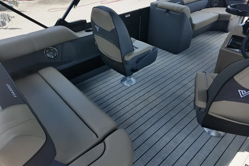 Slide: The Image of Luxurious interior of 2027 Viaggio V22S boat with plush seating and modern design. - 13