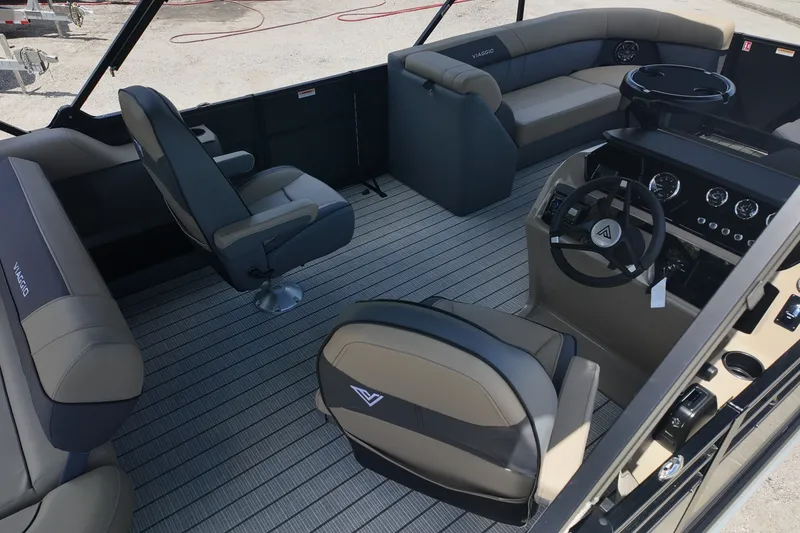 Slide: The Image of Luxurious interior of 2027 Viaggio V22S boat with modern seating and steering console. - 4