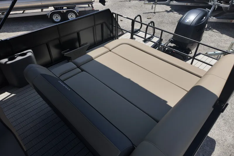 Slide: The Image of Luxurious seating on 2027 Viaggio V22S boat with sleek design and modern features. - 9