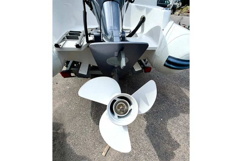 Slide: The Image of 2023 AB Inflatables Nautilus 14 DLX boat propeller and motor detail. - 8