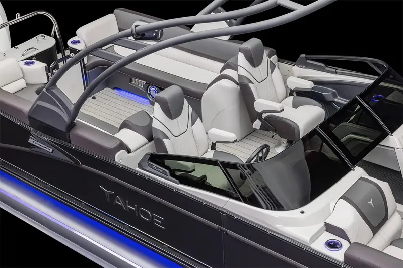 Slide: The Image of Manufacturer Provided Image: 2025 Tahoe Pontoon Cascade Quad Lounger with sleek design and luxurious seating. - 8