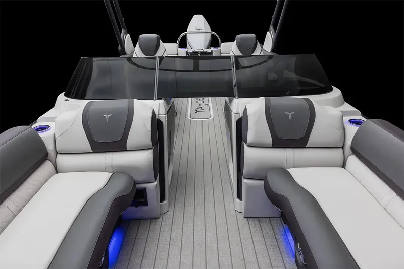 Slide: The Image of Manufacturer Provided Image: 2025 Tahoe Pontoon Cascade Quad Lounger interior with sleek seating and ambient lighting. - 5