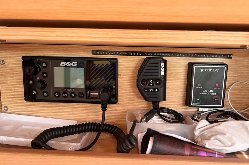 Slide: The Image of Radio and control system on a 2020 Hanse 458 yacht dashboard. - 49