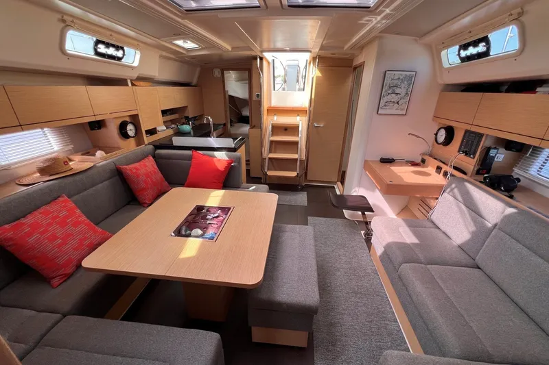 Slide: The Image of Modern interior of 2020 Hanse 458 yacht with cozy seating and stylish decor. - 41