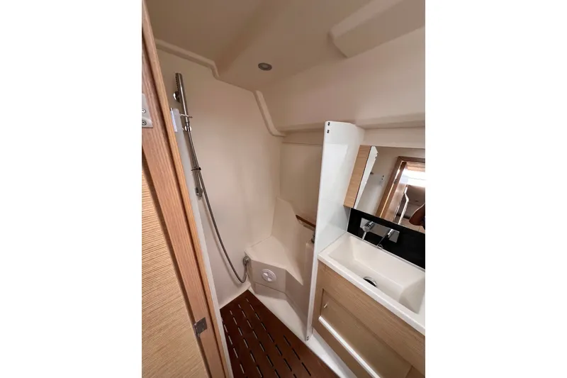 Slide: The Image of Modern bathroom interior of 2020 Hanse 458 yacht with shower and sink. - 65