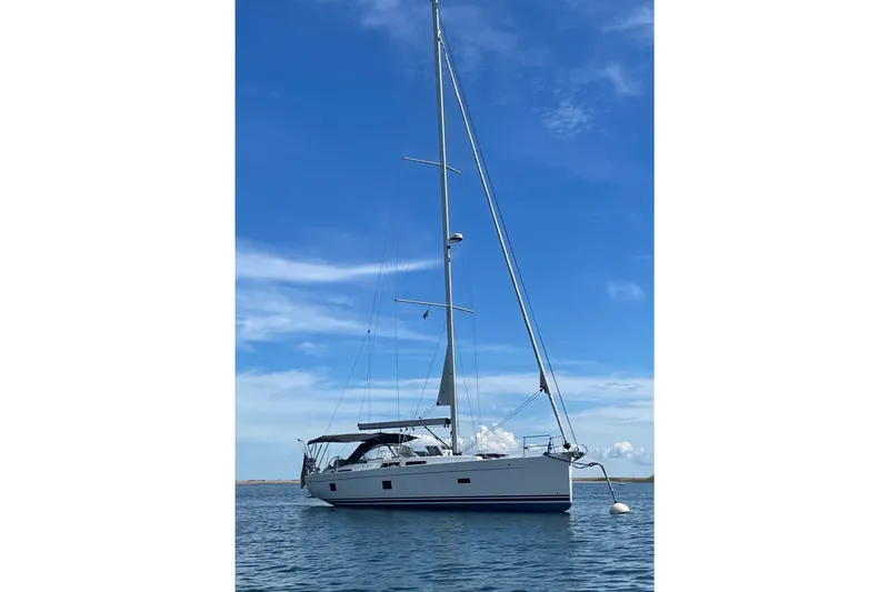 The Image of 2020 Hanse 458 sailboat on calm water under clear blue sky. - 0