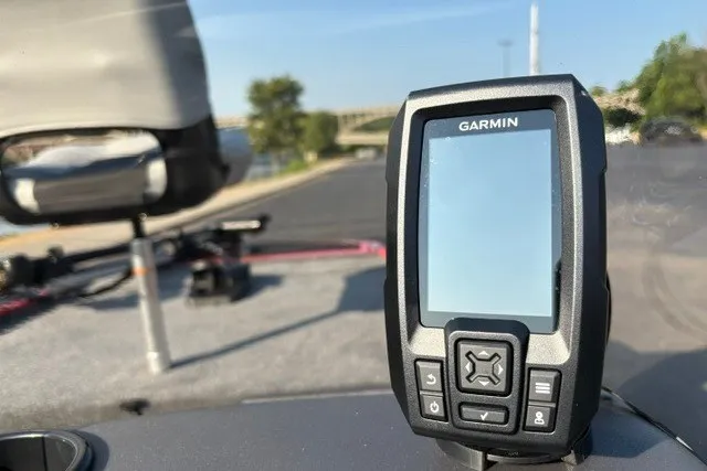 Slide: The Image of Garmin fish finder on 2027 Tracker Bass Tracker Classic XL boat dashboard. - 17