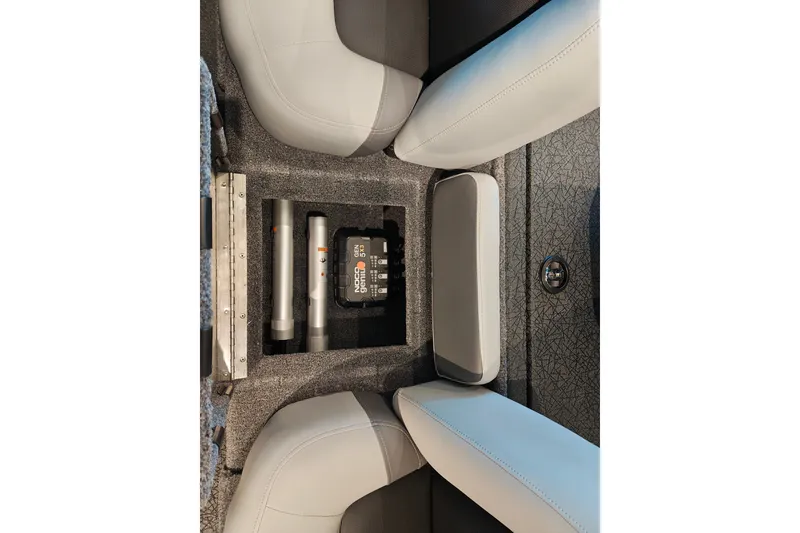 Slide: The Image of 2027 Tracker Pro Team 175 boat interior with battery compartment and seating. - 22