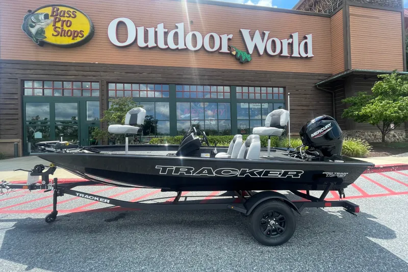 The Image of 2027 Tracker Pro Team 175 boat displayed outside Bass Pro Shops Outdoor World. - 0