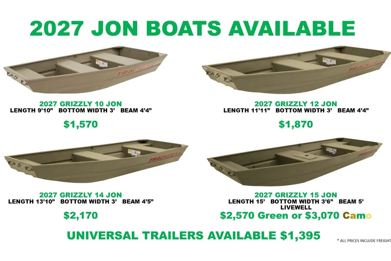The Image of 2027 Grizzly 14 Jon boat, 13'10" long, 4'6" wide, priced at $2,170. - 0