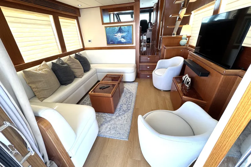 Slide: The Image of Luxurious interior of 2023 Apollonian Yachts 52 Pilothouse with elegant seating and modern decor. - 37