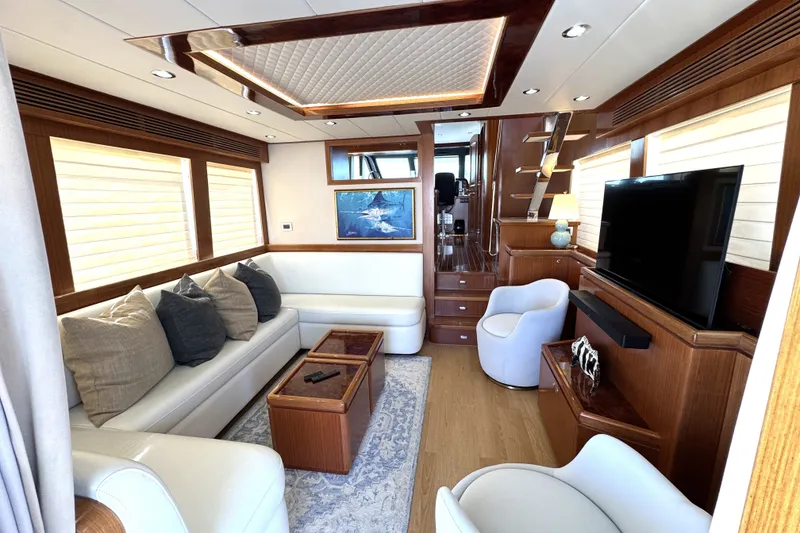 Slide: The Image of Luxurious interior of 2023 Apollonian Yachts 52 Pilothouse with modern furnishings and elegant design. - 36