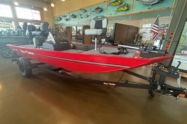The Image of 2027 Tracker Bass Tracker Classic XL boat in showroom, red exterior, on trailer. - 0