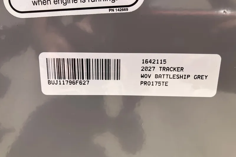 Slide: The Image of Barcode label for 2027 Tracker Pro Team 175, Battleship Grey color. - 14