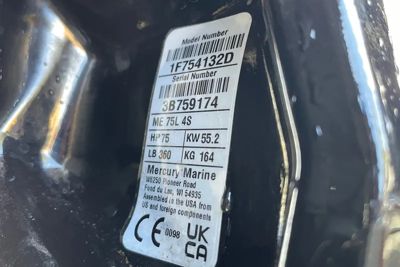 Slide: The Image of Label on a 2027 Tracker Pro Team 175 boat, showing model and serial numbers. - 59