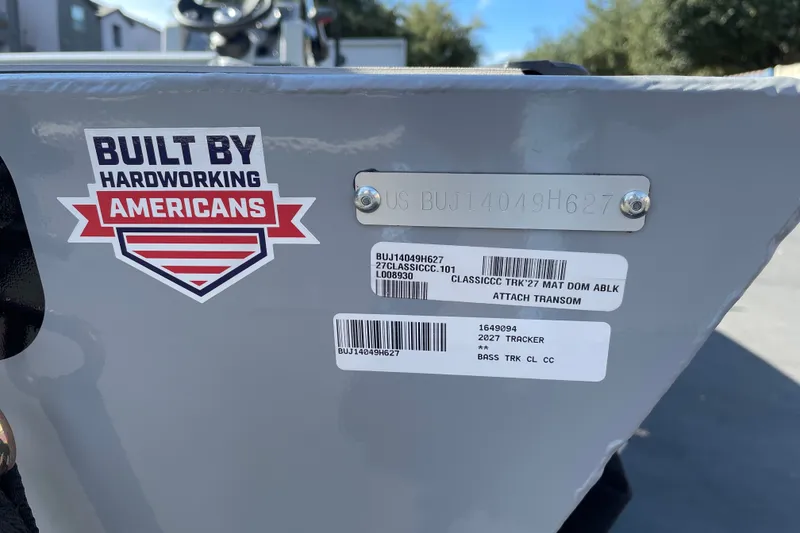 Slide: The Image of 2027 Tracker Bass Tracker Classic CC with "Built by Hardworking Americans" sticker. - 53