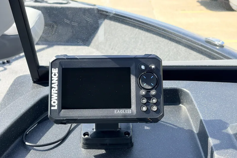Slide: The Image of Lowrance Eagle 5 fish finder on 2027 Tracker Pro Guide V-175 Combo boat dashboard. - 29