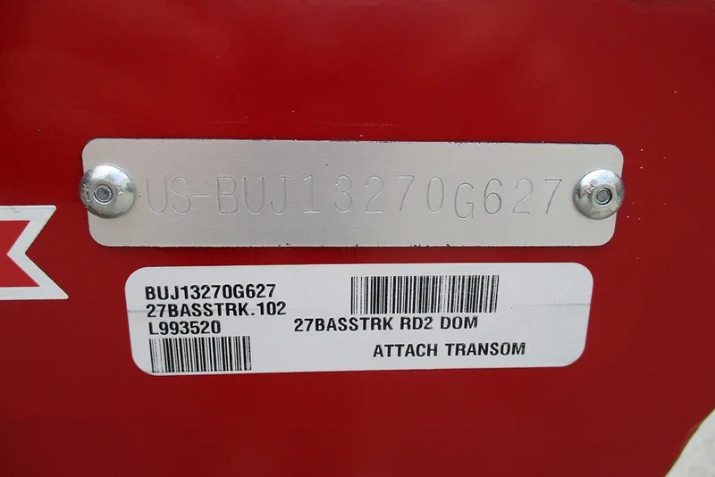 Slide: The Image of Hull identification number on 2027 Tracker Bass Tracker Classic XL boat. - 22