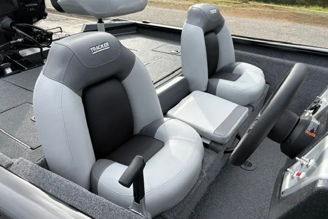 Slide: The Image of 2027 Tracker Pro Team 175 boat interior with gray and black seating. - 14