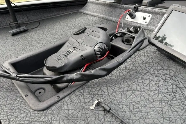Slide: The Image of 2027 Tracker Pro Team 175 boat dashboard with control panel and Lowrance display. - 22