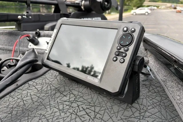 Slide: The Image of Fishfinder device on 2027 Tracker Pro Team 175 boat dashboard. - 21