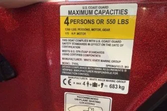 Slide: The Image of 2027 Nitro Z18 XL Pro capacity label, 4 persons or 550 lbs, U.S. Coast Guard standards. - 10