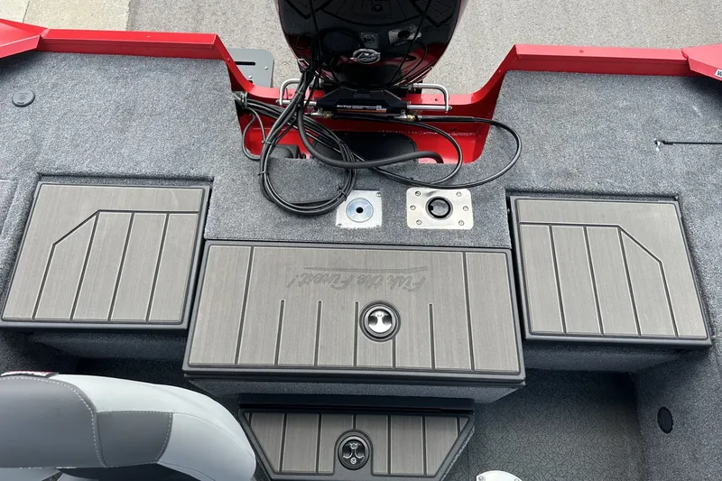 Slide: The Image of Interior view of 2027 Tracker Pro Guide V-175 Combo boat with storage compartments. - 21
