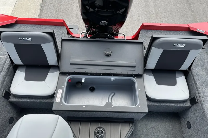Slide: The Image of 2027 Tracker Pro Guide V-175 Combo boat interior with seating and storage compartment. - 22