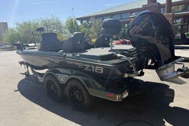 Slide: The Image of 2027 Nitro Z18 XL Pro boat with dual axles and powerful outboard motor. - 4