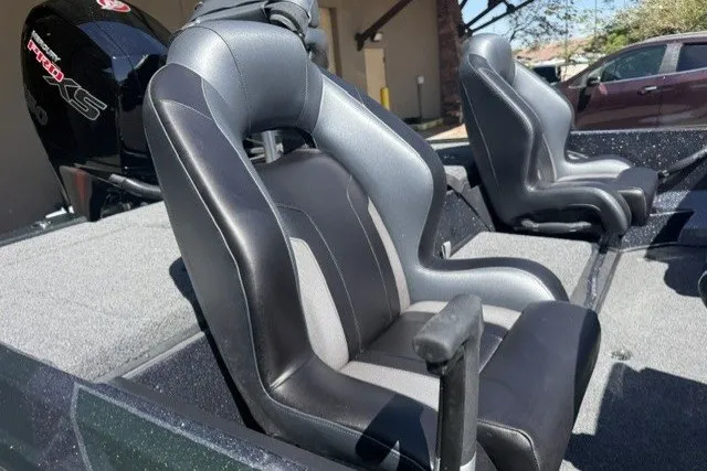 Slide: The Image of 2027 Nitro Z18 XL Pro boat seats with sleek black and gray design. - 64