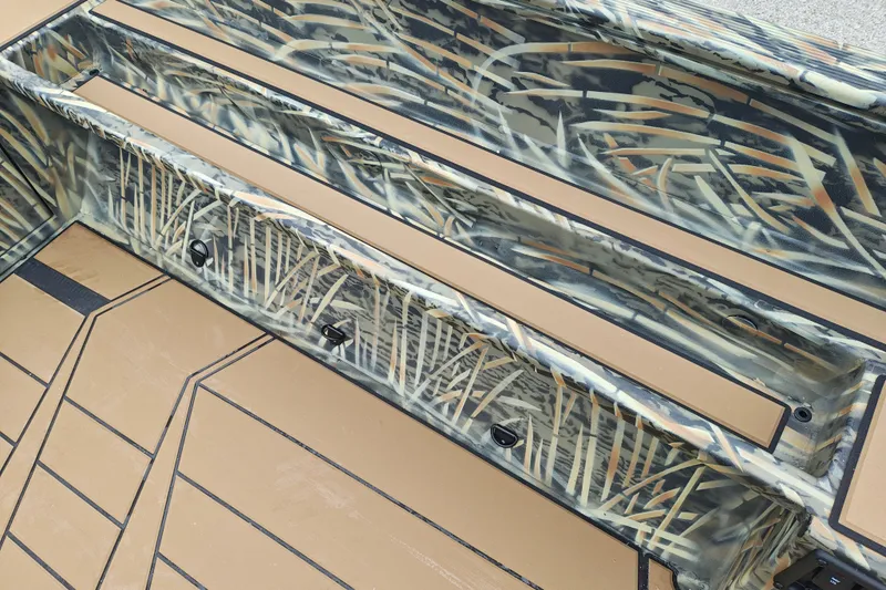 Slide: The Image of Interior of 2027 Tracker Grizzly 1553 Timber boat with camouflage design. - 15