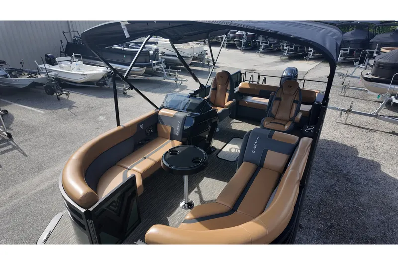 Slide: The Image of Luxurious 2027 Viaggio X22S pontoon boat with spacious seating and sleek design. - 11