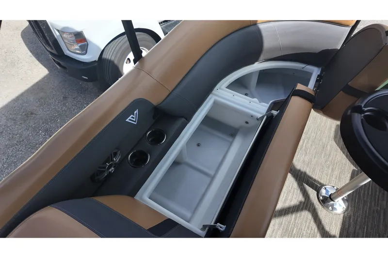 Slide: The Image of Interior of 2027 Viaggio X22S boat with storage compartment and cup holders. - 19