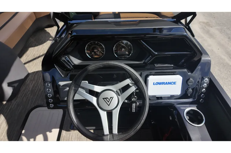 Slide: The Image of Steering console of 2027 Viaggio X22S boat with Lowrance navigation system. - 15